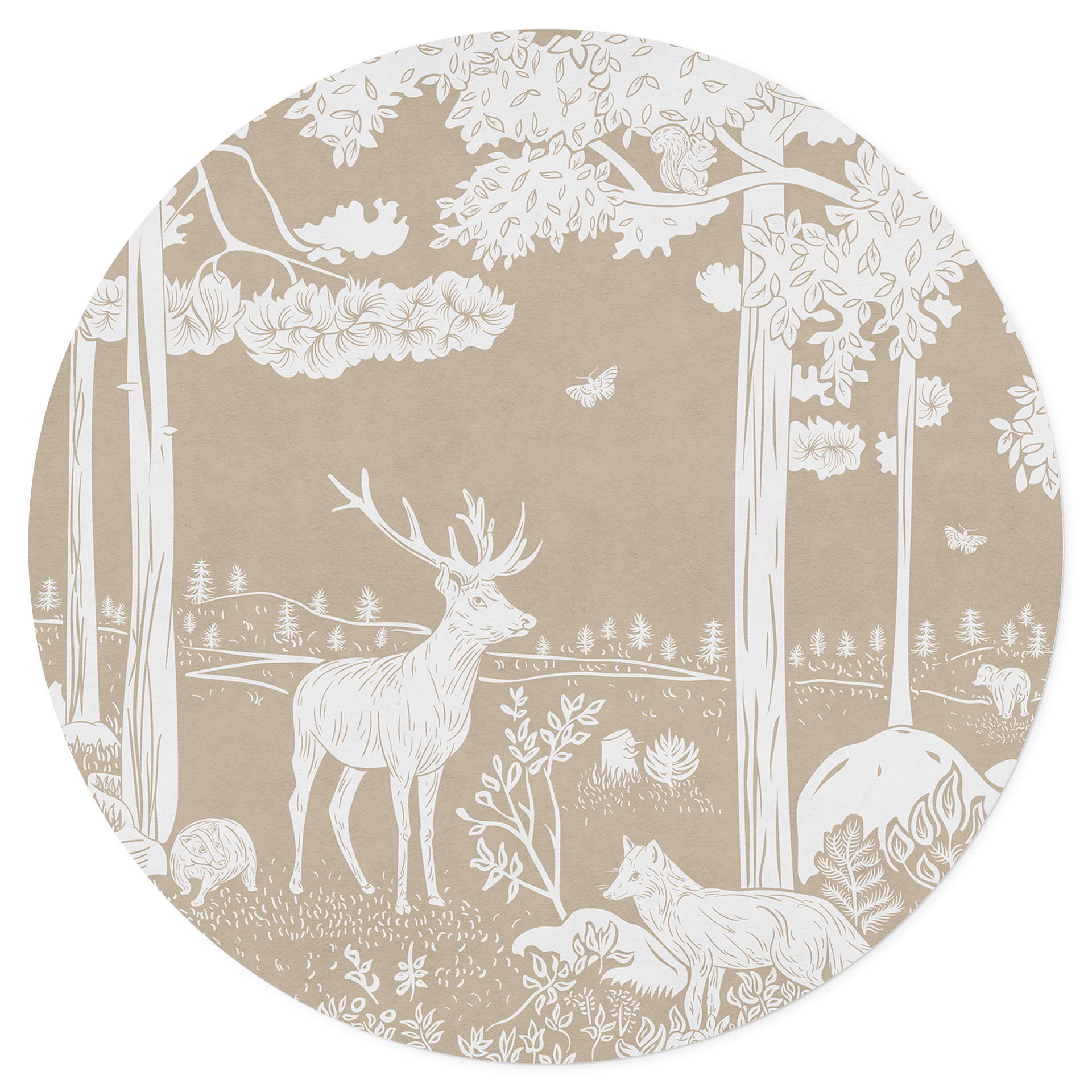 Wandtattoo Herbstlicher Wald mit Hirschen und Füchsen - Braun - Kikki Belle - Rund