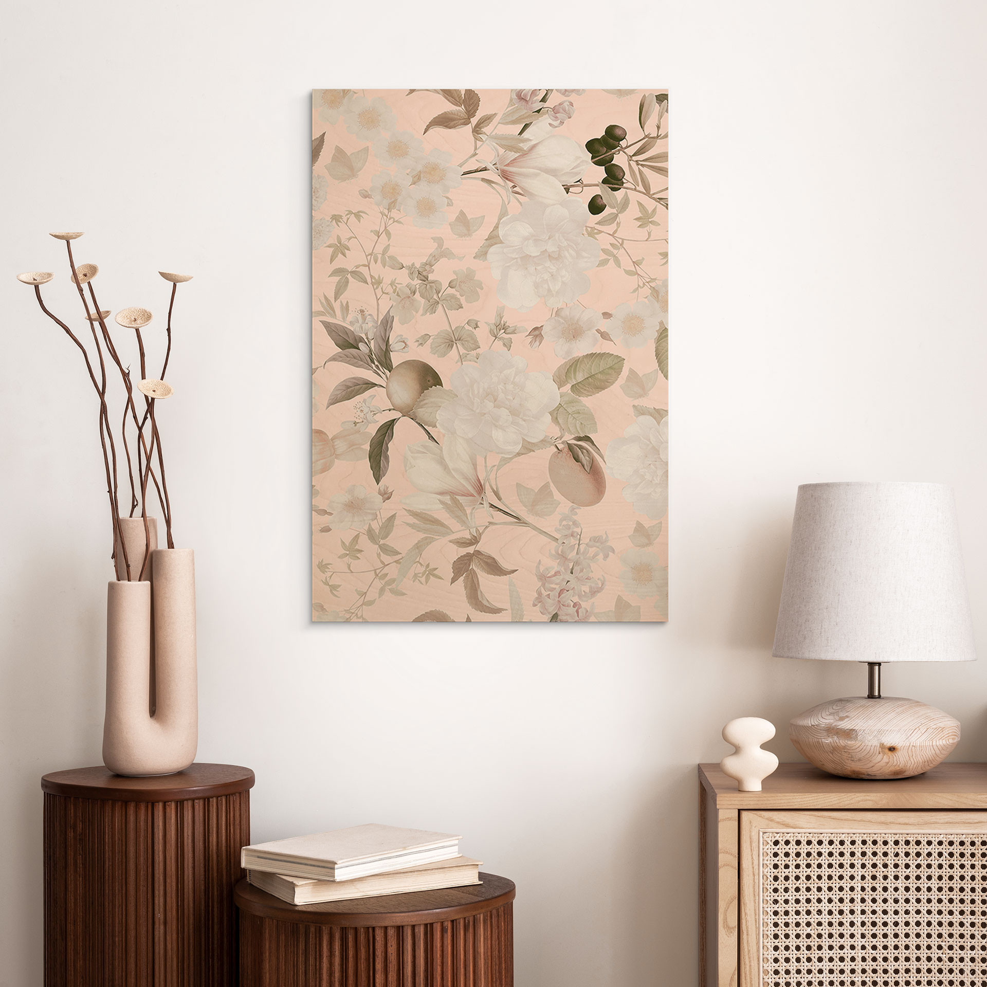 Plakat drewniany boho z kwiatami i owocami - UN Designs