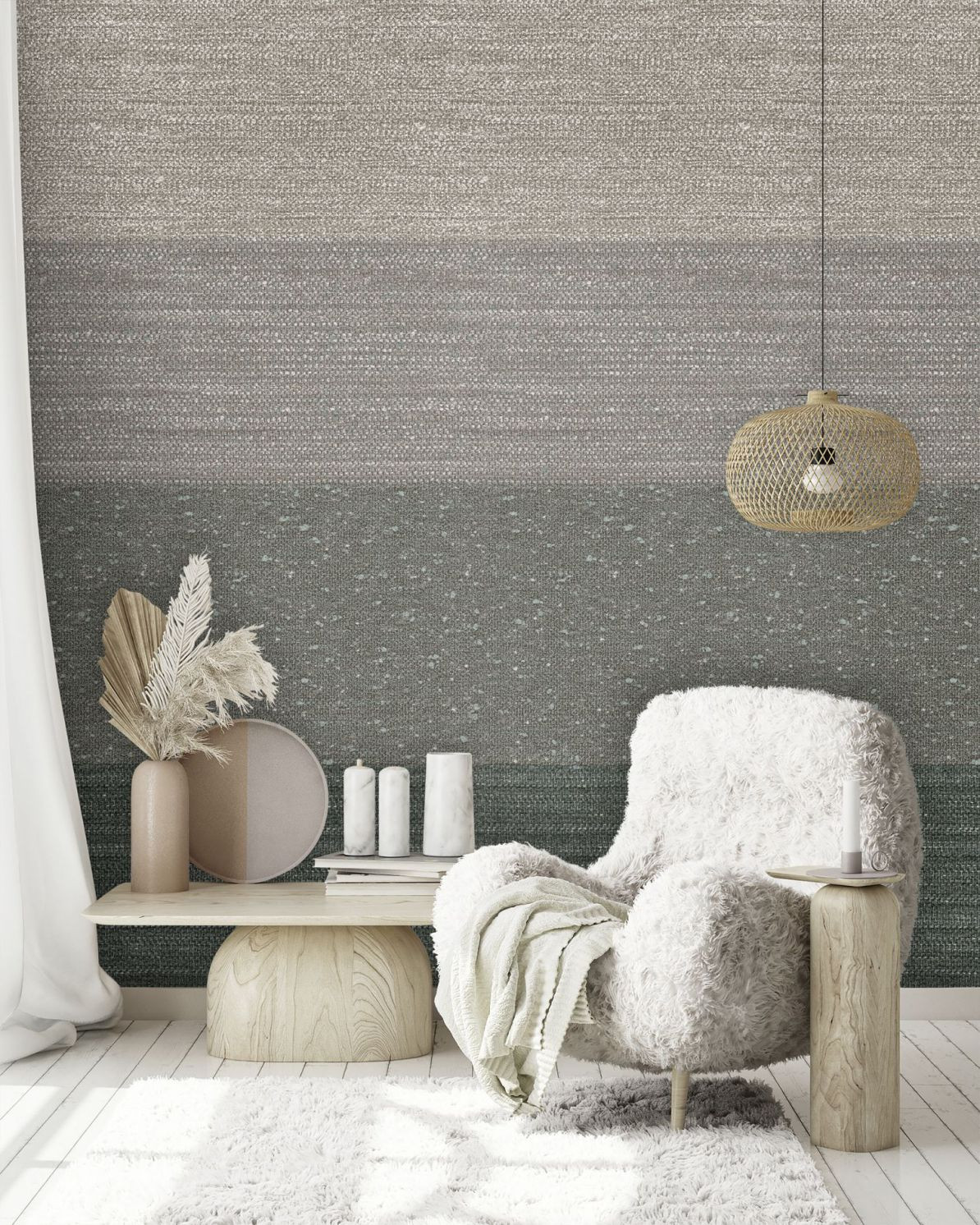Papier peint photo motif Texture tissée dans les tons gris et vert de gris 3,4 x 2,12 m