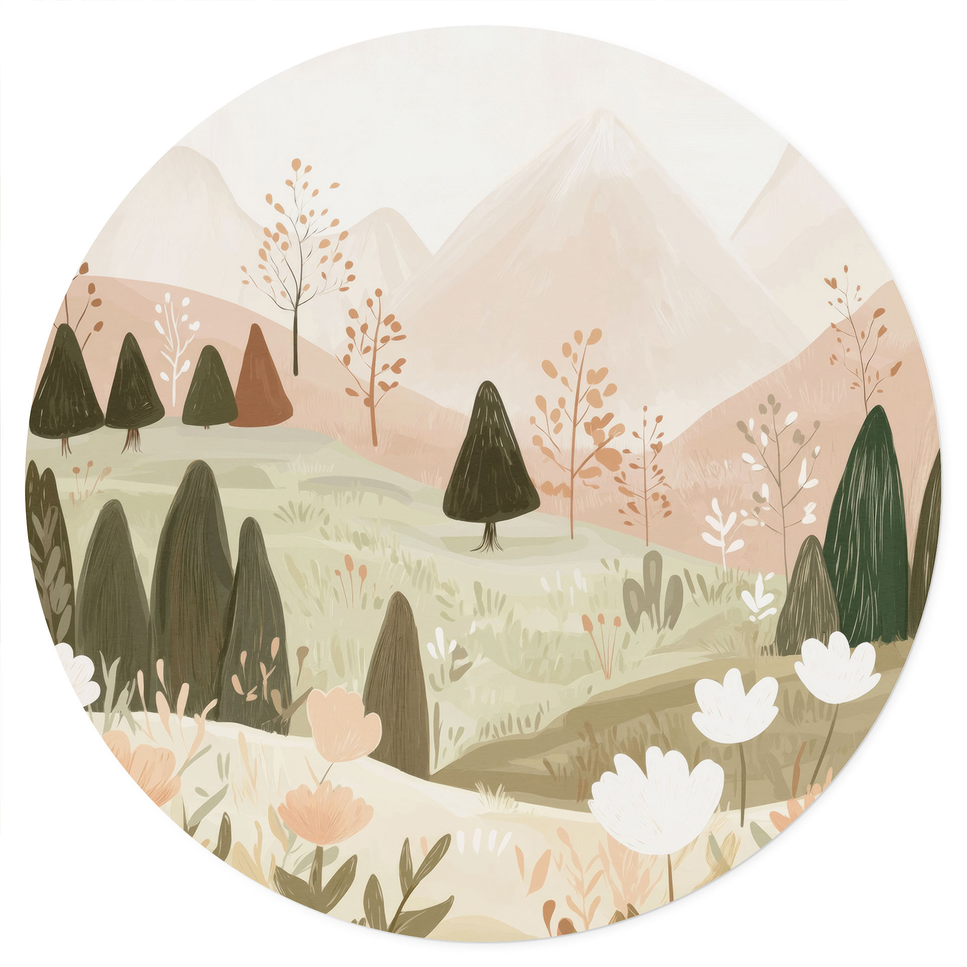 Wandtattoo Pastell Berglandschaft mit Blumen - Treechild - Rund