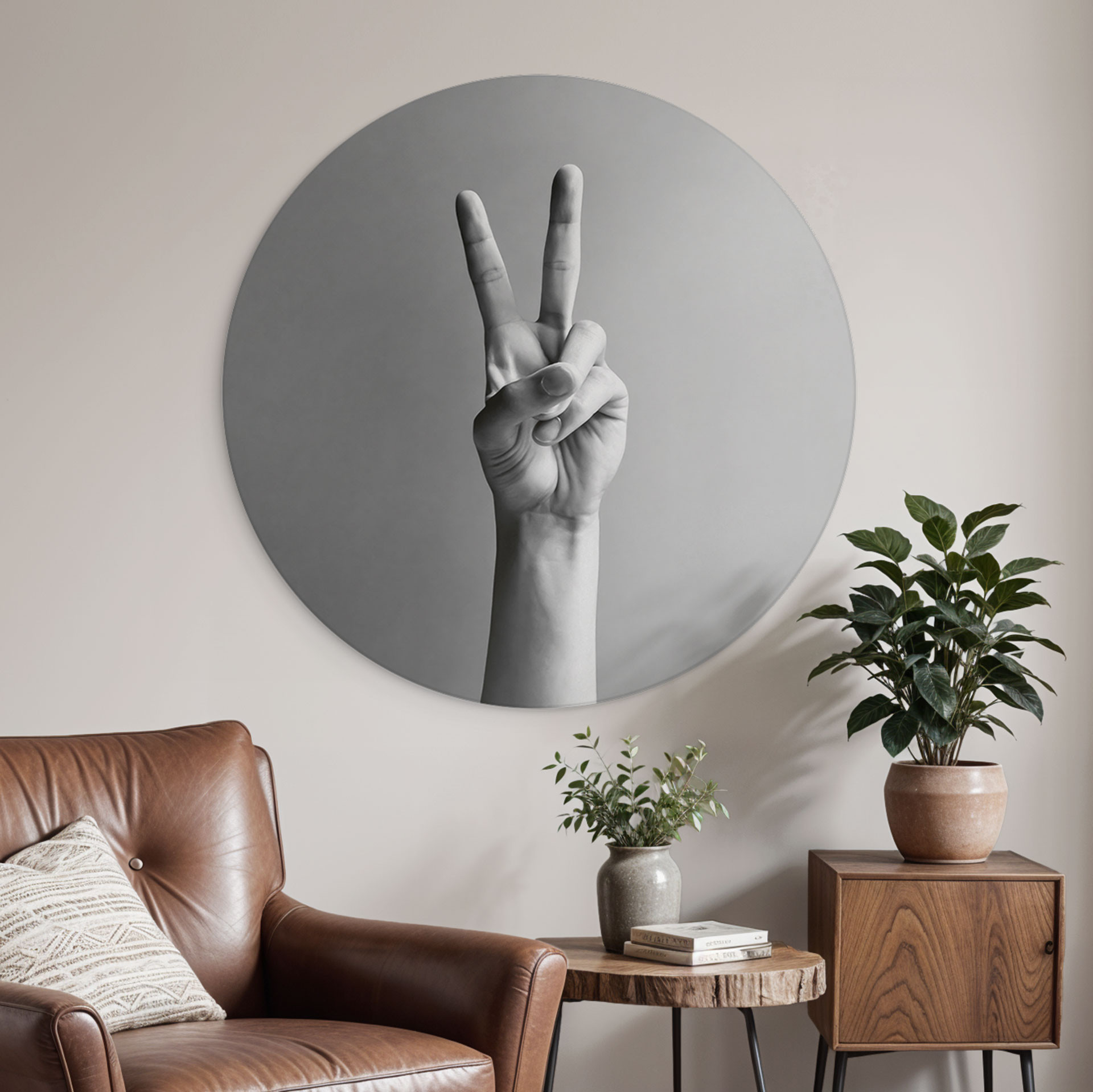 Wandbild Victory Hand - Zeichen des Friedens und Sieges - Bühler - Alu-Dibond Rund