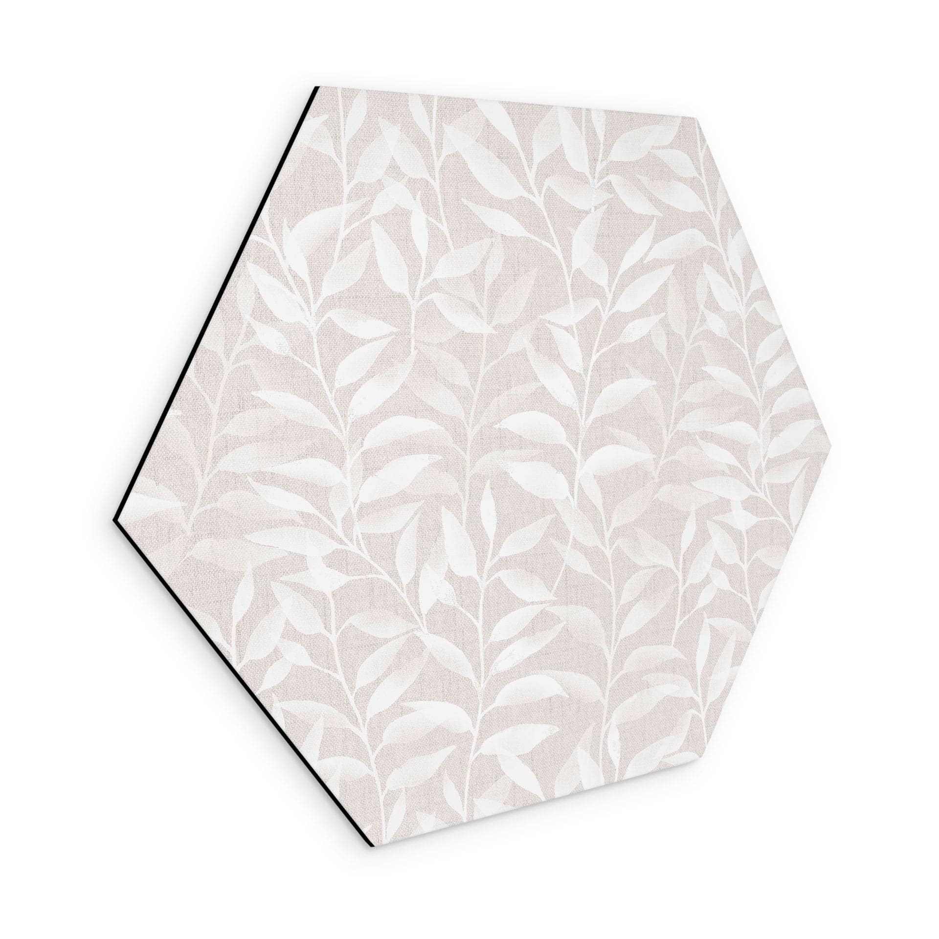 Sekskantet Billede af delikate akvarelblade - blød beige - blomsterdekoration - Alu-Dibond