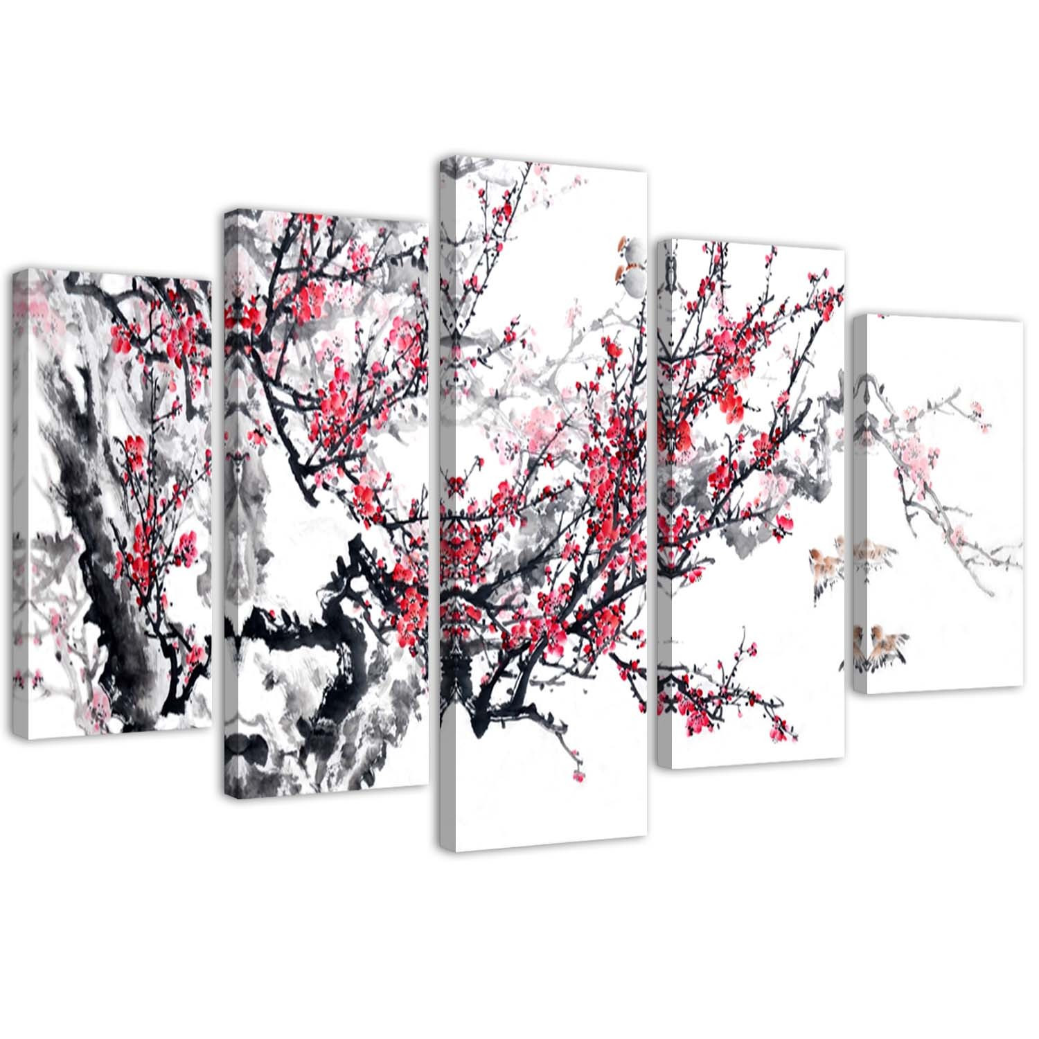 5 stykke lærredstryk, japansk kirsebærblomst
