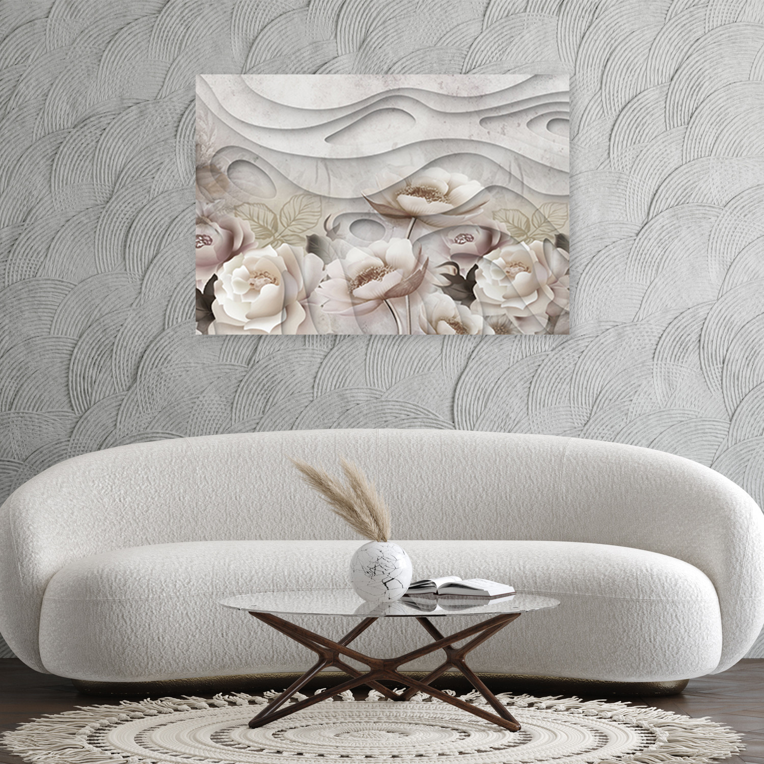 Canvasbillede, Beige blomster i blomst 3D
