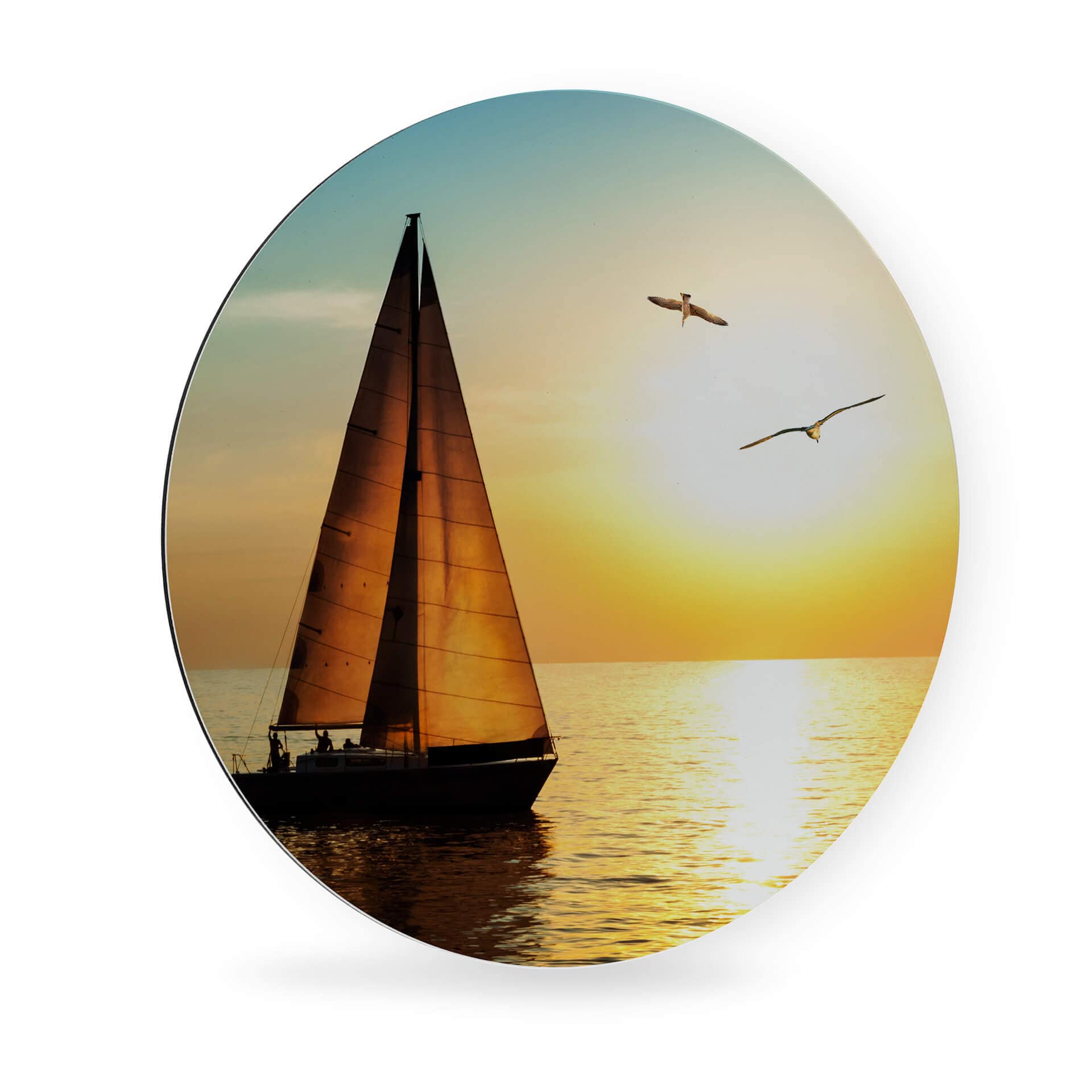 Alu-Dibond Segelboot im Sonnenuntergang - Rund