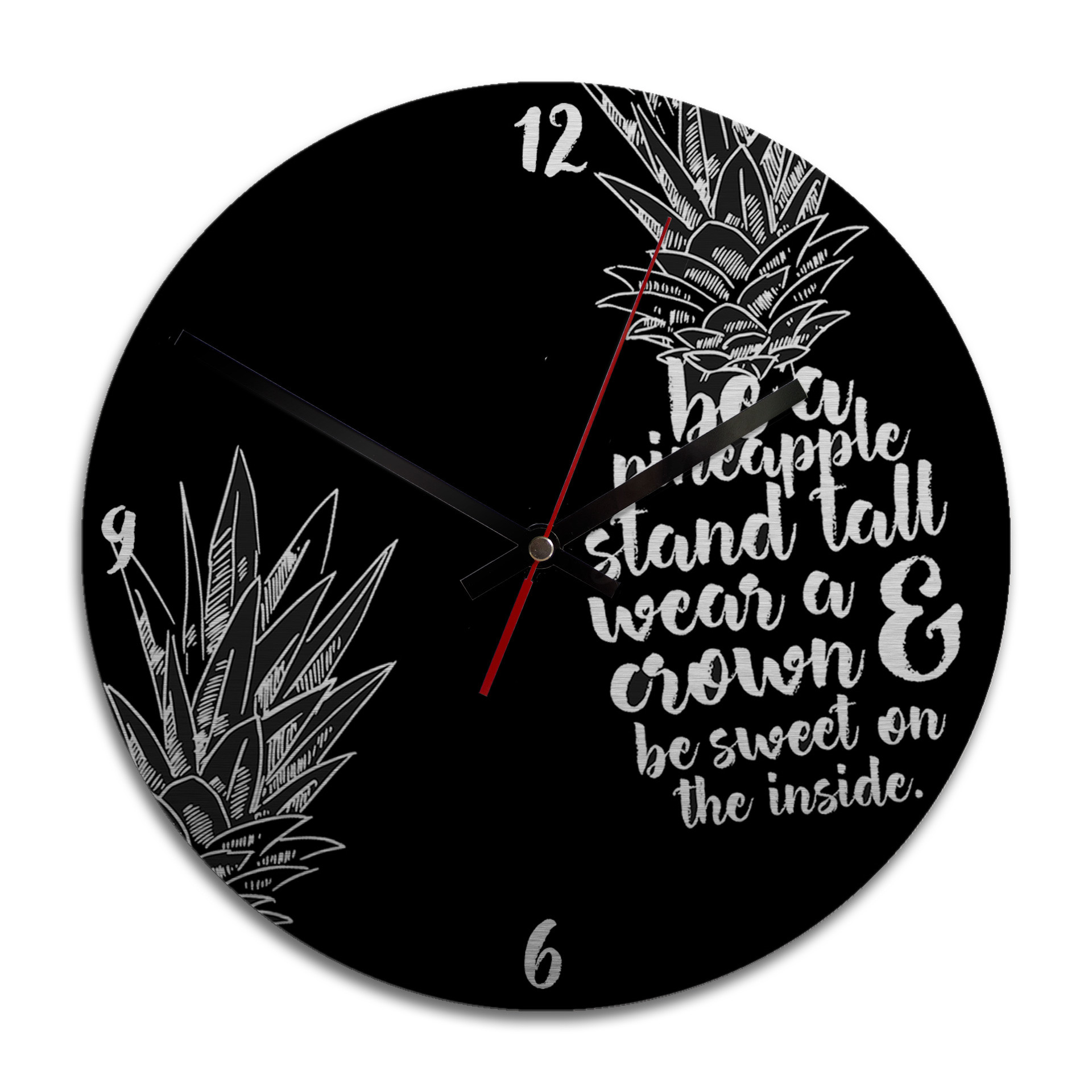 Wandklok Alu-Dibond met Zilvereffect Be a Pineapple Negatief