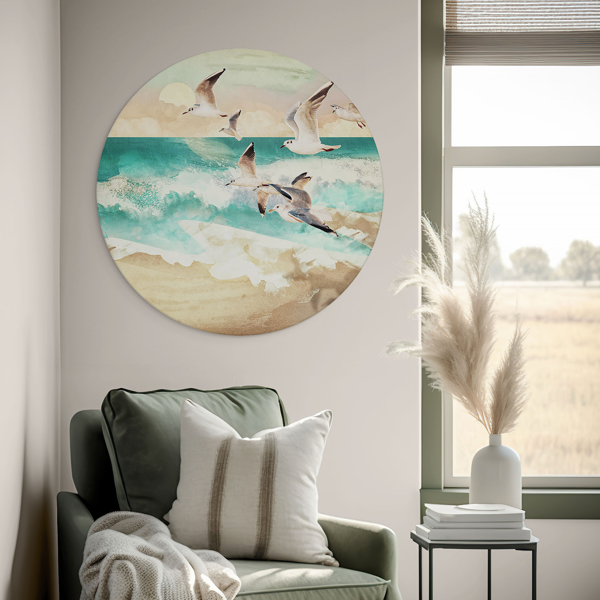 Dibond vægdekoration Måger på stranden - SpaceFrog Designs – print på aluminium (Alu-Dibond)