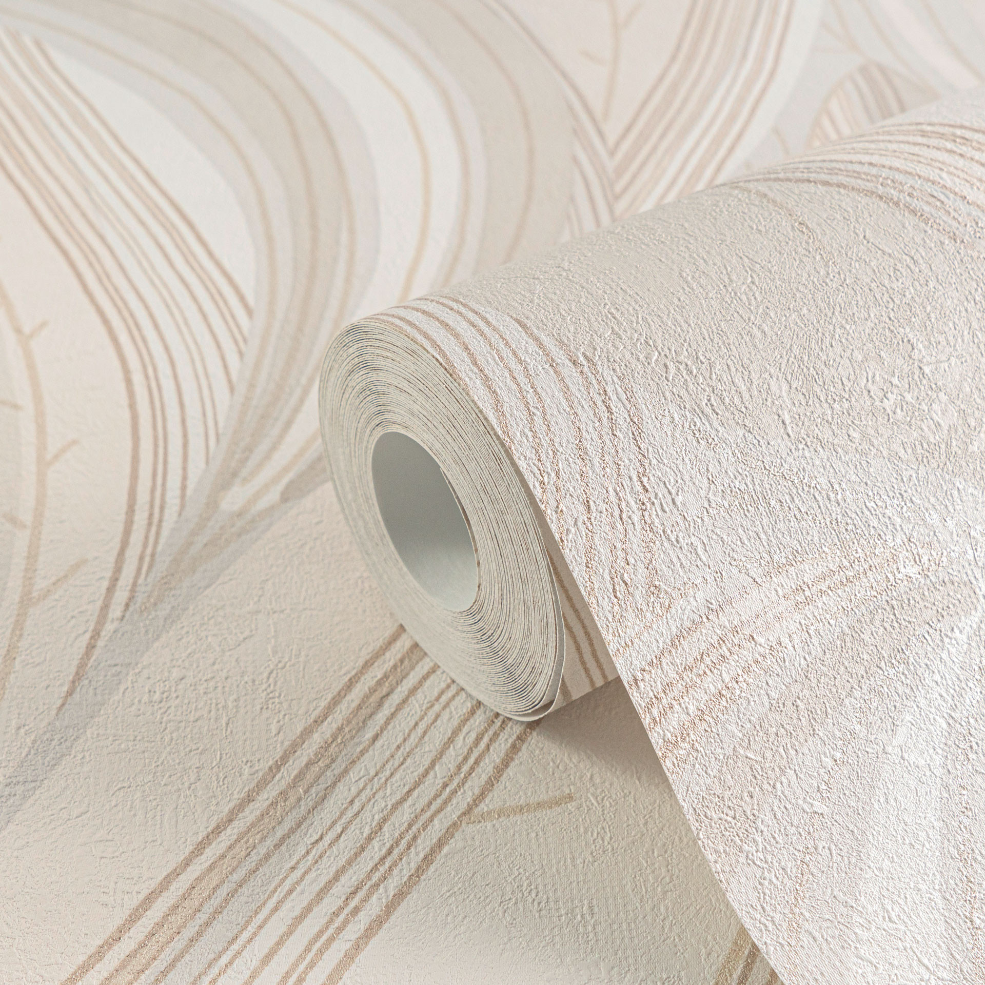 Bladeren behang crème beige - Vliesbehang met grafisch bladmotief