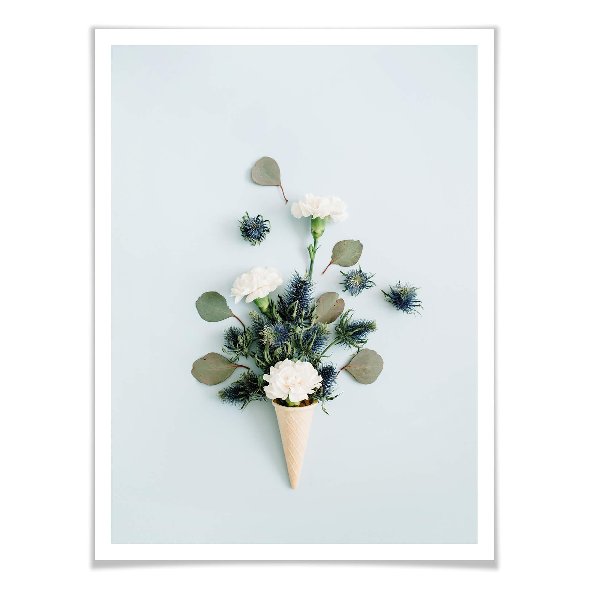 Poster Blüten in der Eistüte - blau