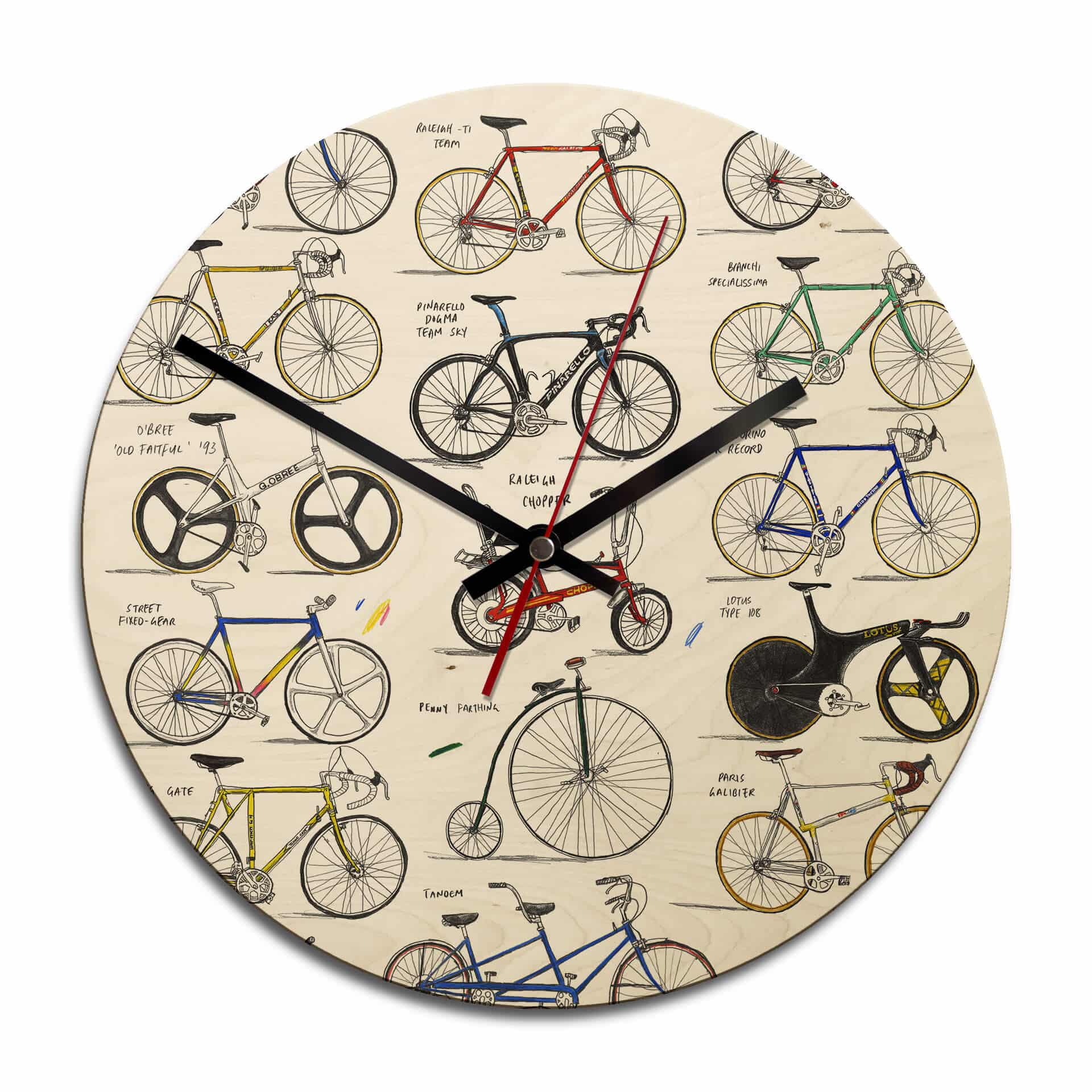 Horloge murale en bois - Sparshott - Bicyclettes