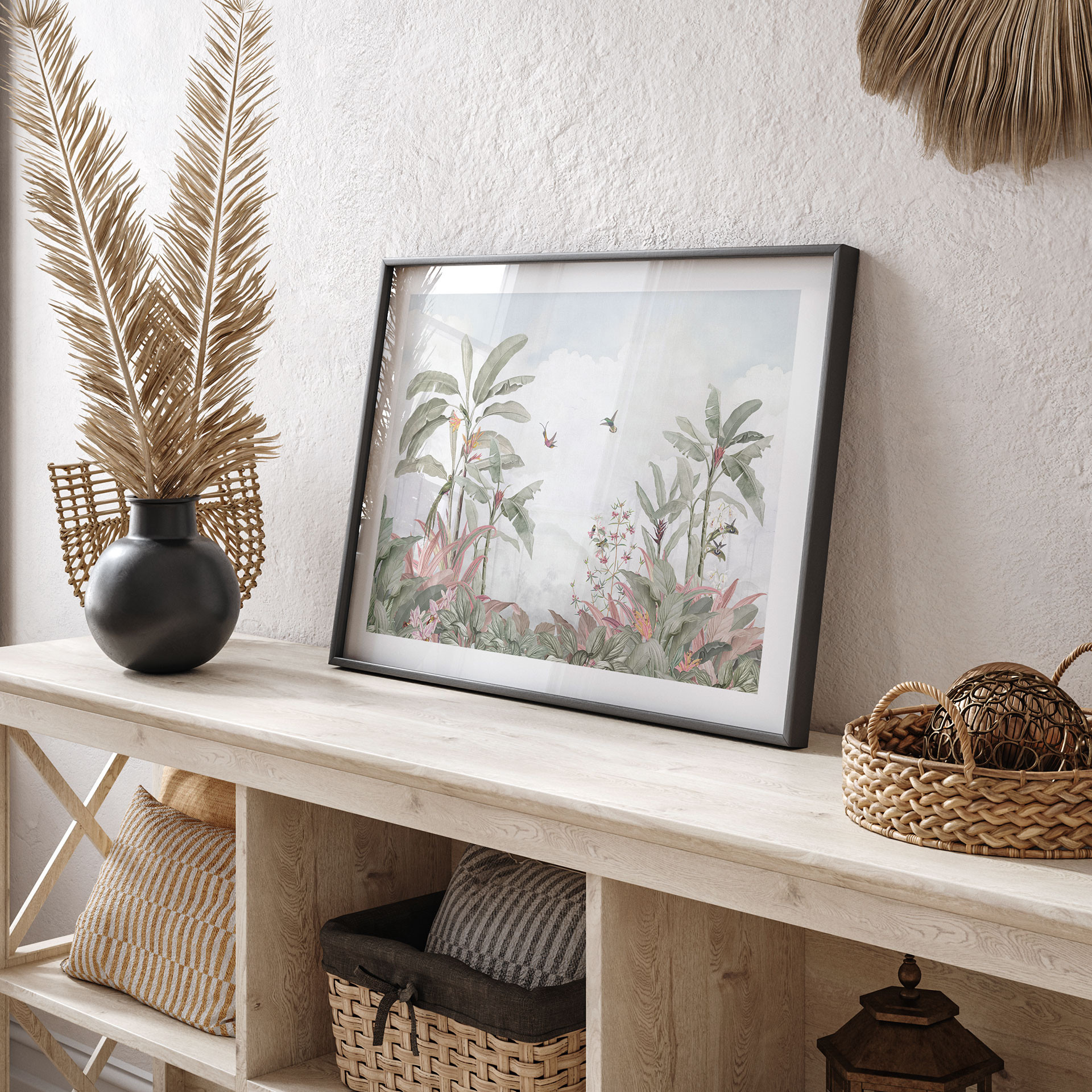 Poster jungle Idylle tropicale avec colibri bleu - Bloomery Decor