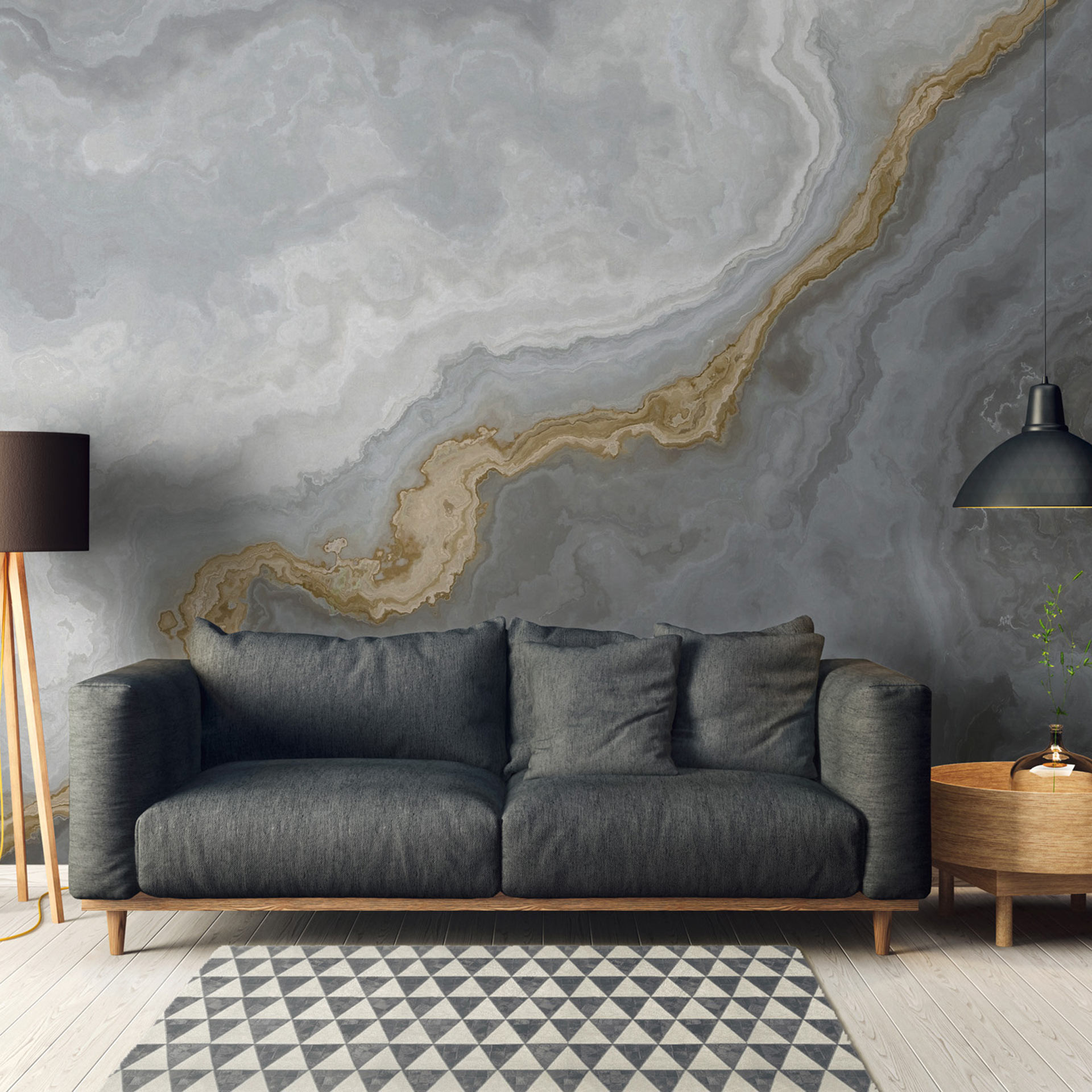 Fotobehang grijs goud - Vliesbehang 3,75 m x 2,50 m steeneffect modern