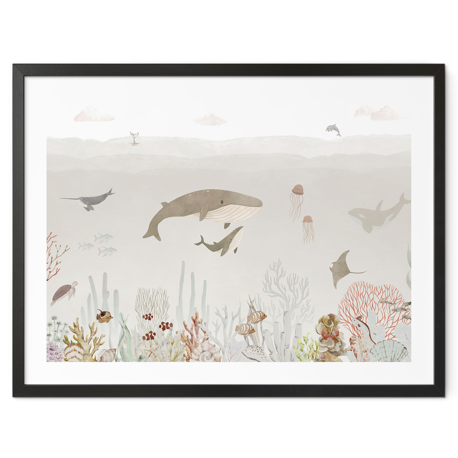 Plakat Wieloryby i ich przyjaciele w podwodnym świecie - Plakat dla dzieci - Oliver Robins