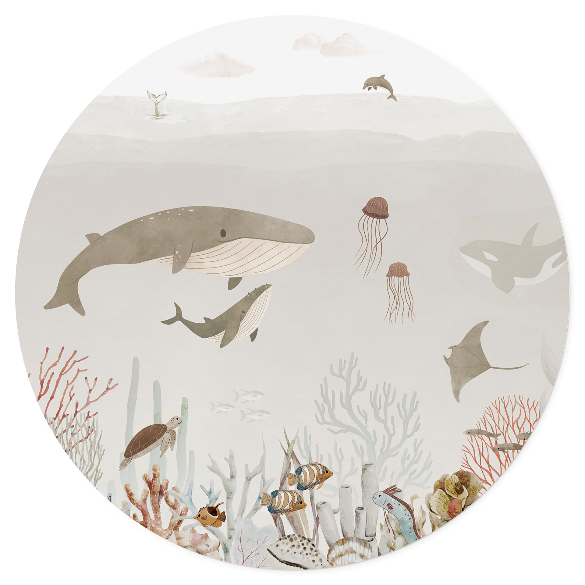 Wandtattoo Wale und ihre Freunde in der Unterwasserwelt - Braun - Oliver Robins - Rund