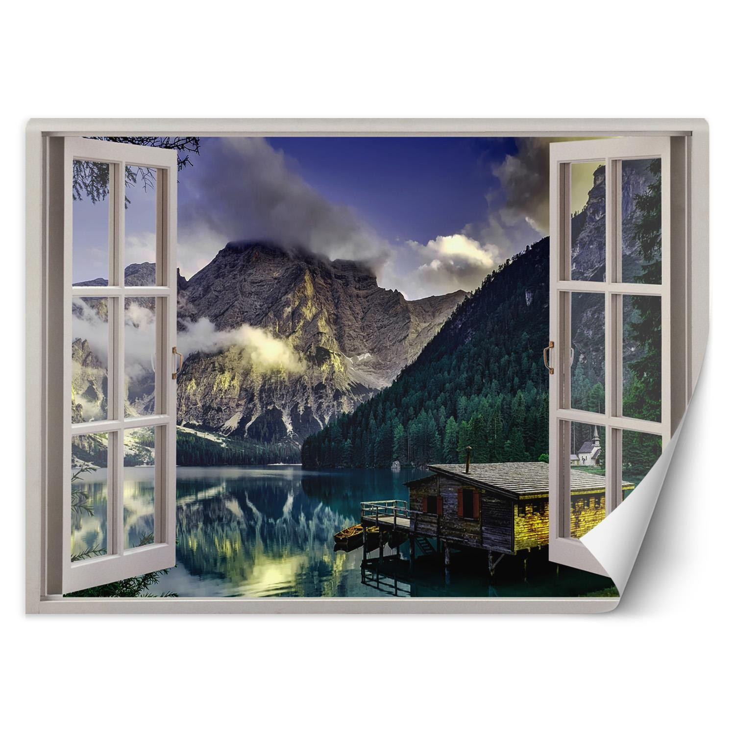 Fototapete Fensterblick See in den Bergen Natur