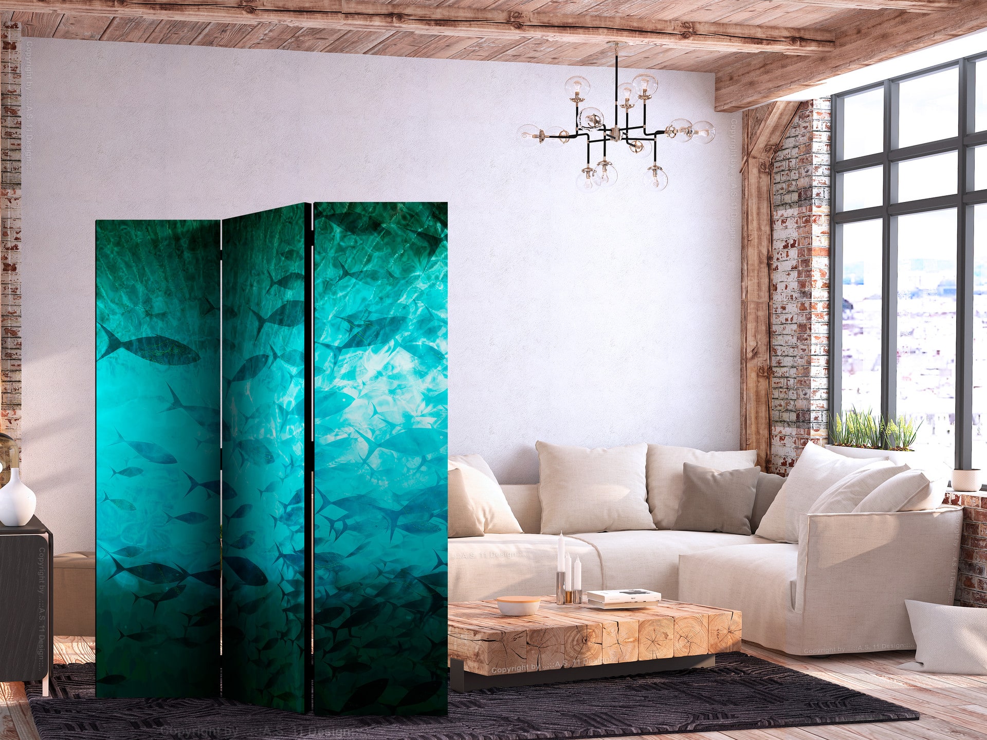 Paravent, Raumteiler freistehend, Trennwand - Underwater Paradise