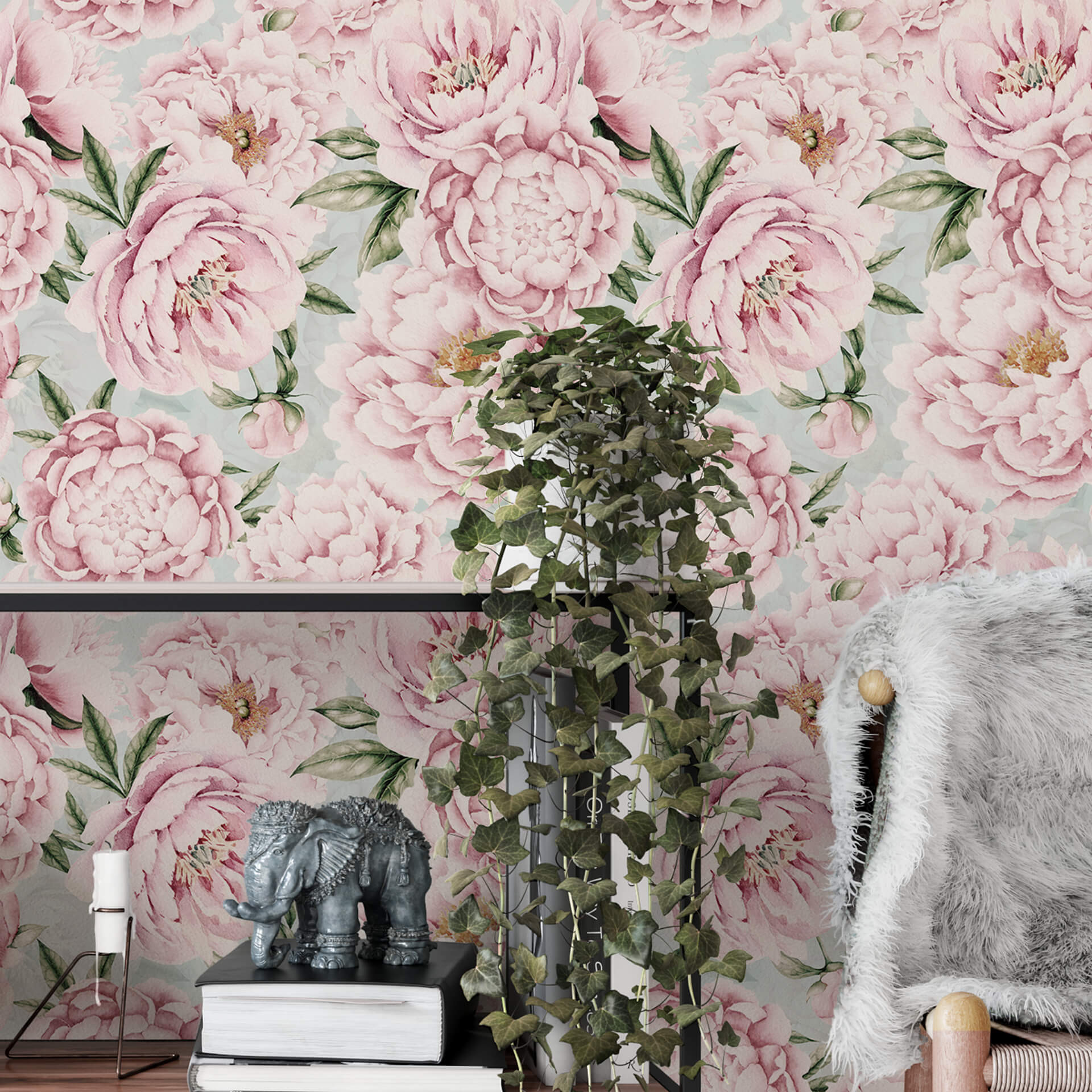 Mønstret tapet FN-design - Pink Paeonia