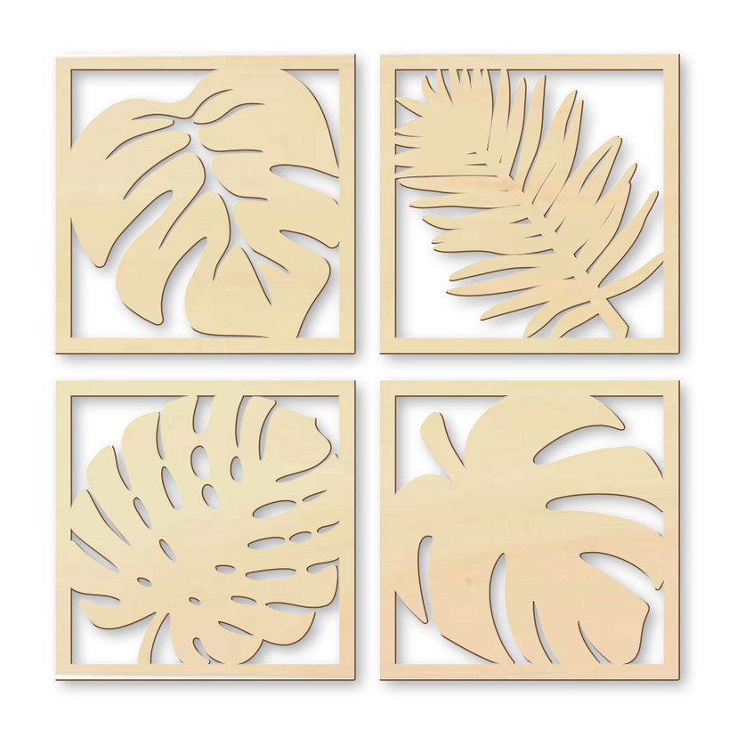 Poplar wood art - Zestaw tropikalnych liści