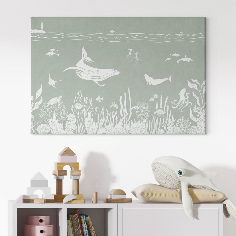 Canvas schilderij Koraalrif en zeedieren - Een reis in het groen - Kikki Belle
