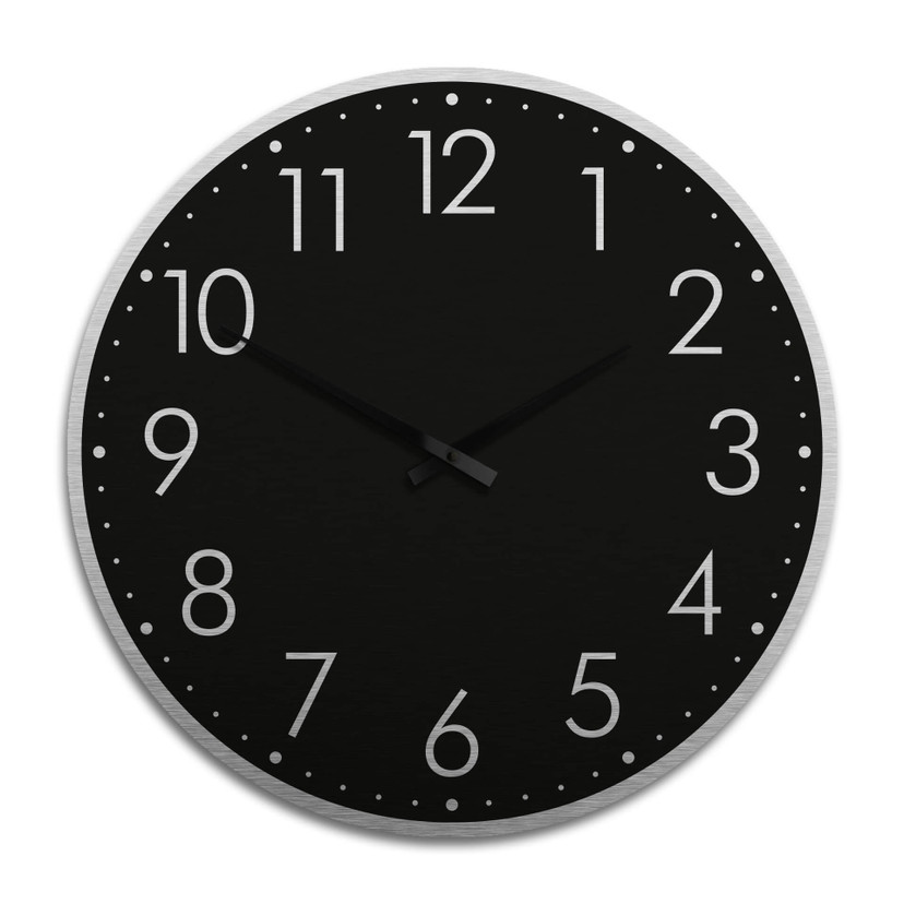Horloge murale XXL en Alu-Dibond - Argenté - Moderne noire avec minutes