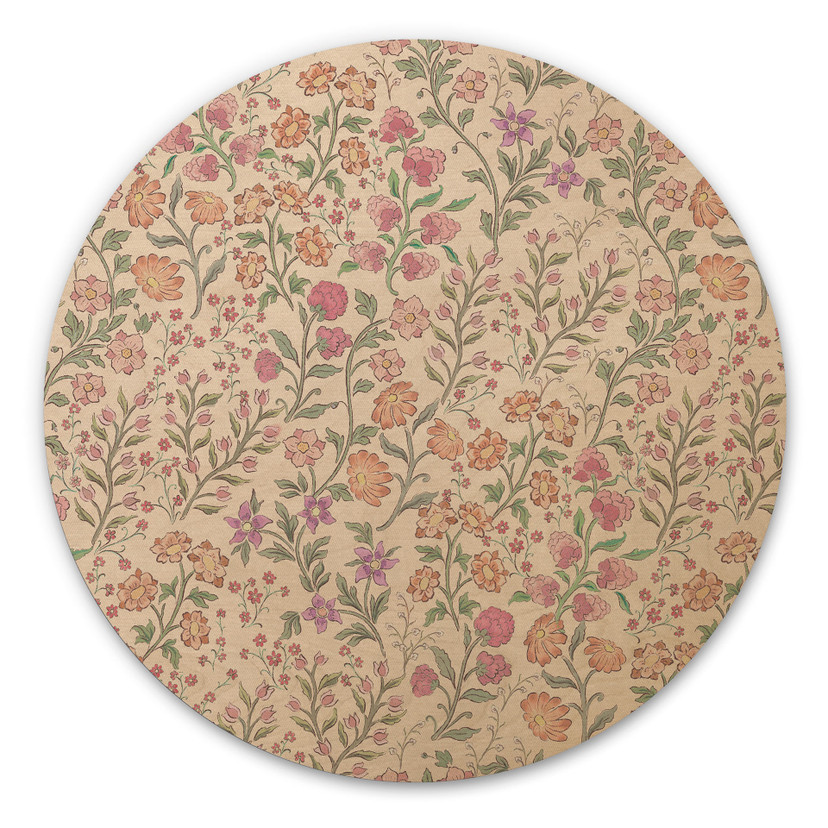 Vintage Houten Wanddecoratie Weidebloemen - Beige - Bloemdecor - Rond