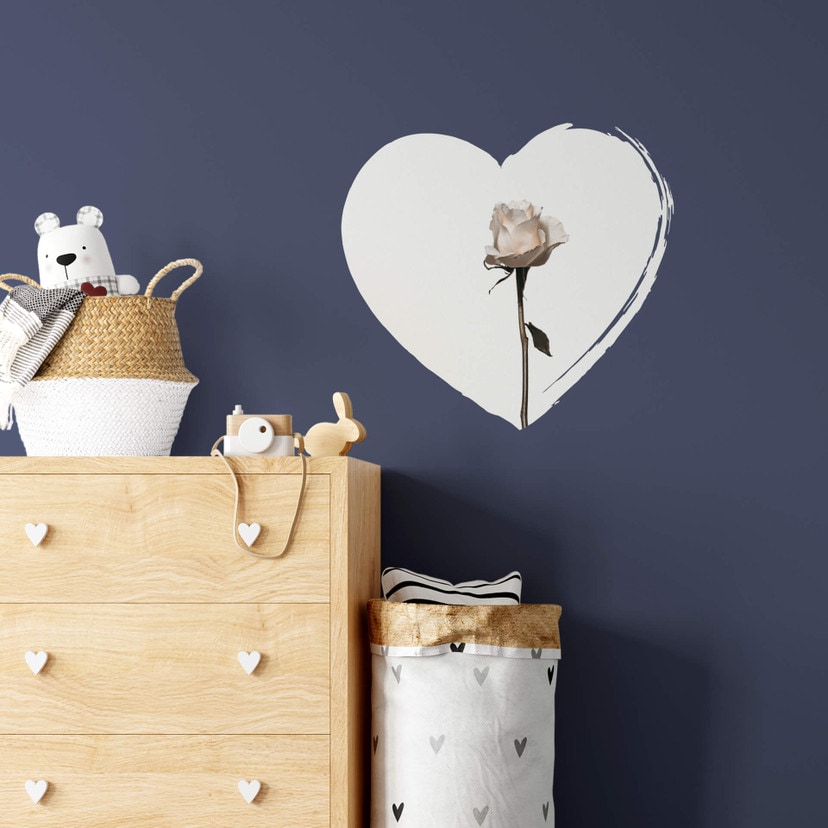 Muursticker White Rose in Heart