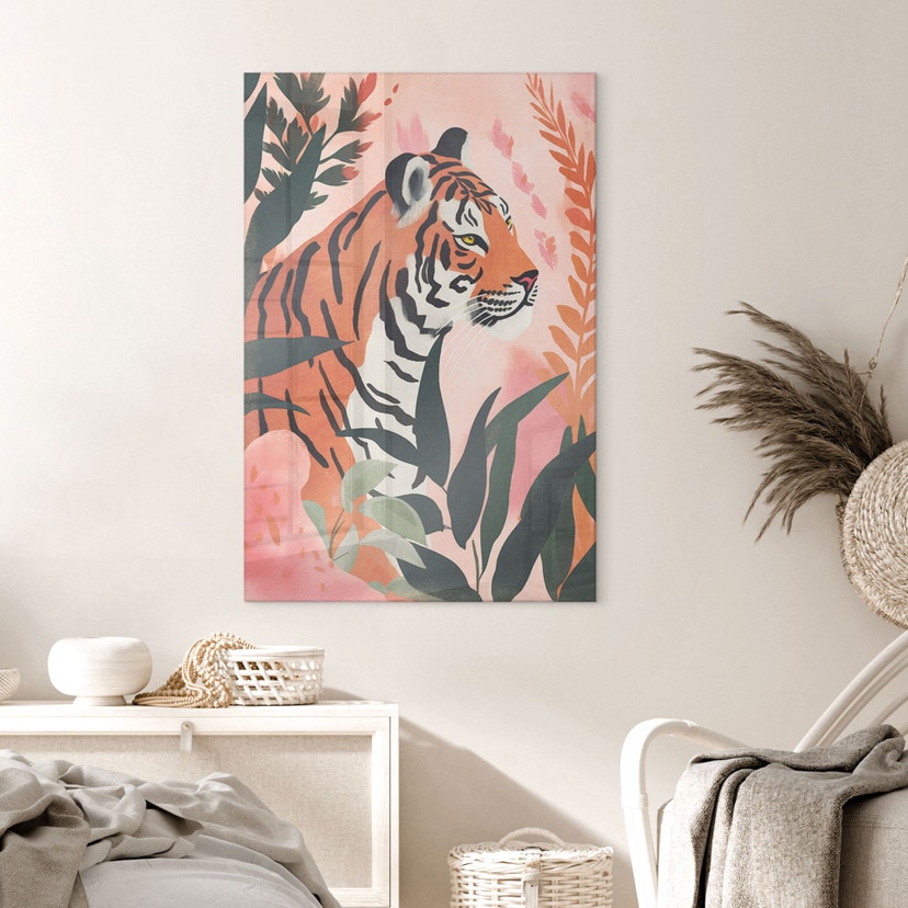 Acrylglasbild Tiger im rosa Dschungel - Treechild