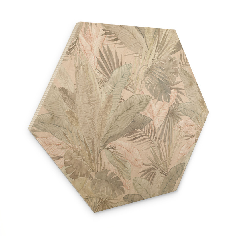 Sekskantet billede af træ tropiske blade i junglen pastel - Bloomery Decor