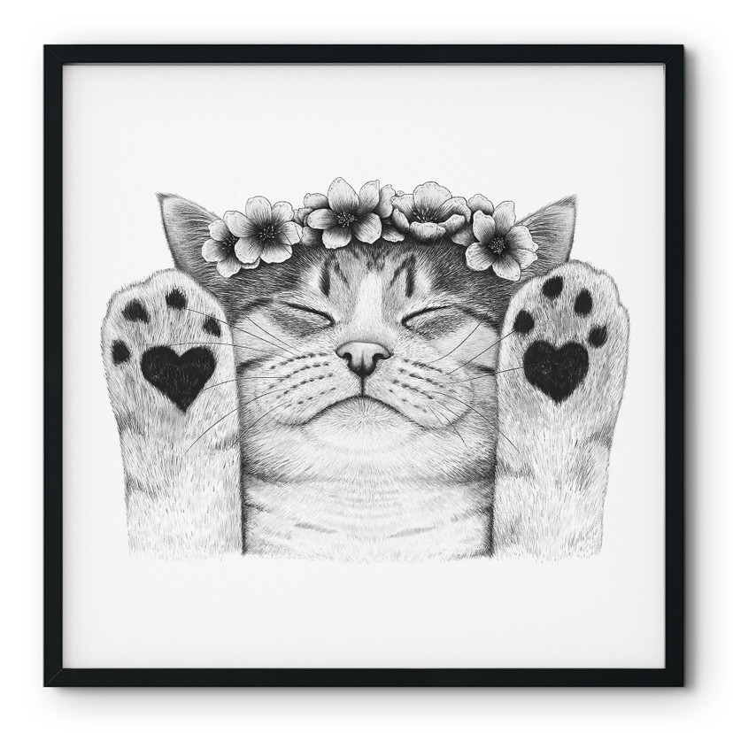 Poster Chat mignon avec des pattes en forme de cœur - Korenkova - Carré