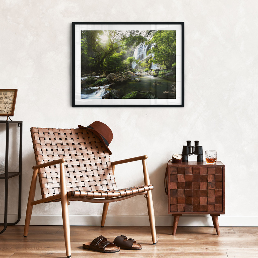 Plakat wodospad w lesie - Fotografia przyrodnicza - Zdjęcie