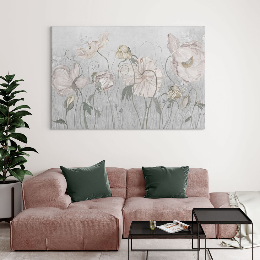Canvas schilderij vintage stijl bloemen in grijs - Ms Tiff