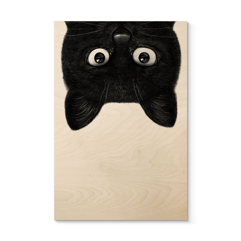 Tableau sur bois Chat noir à l'envers - Korenkova