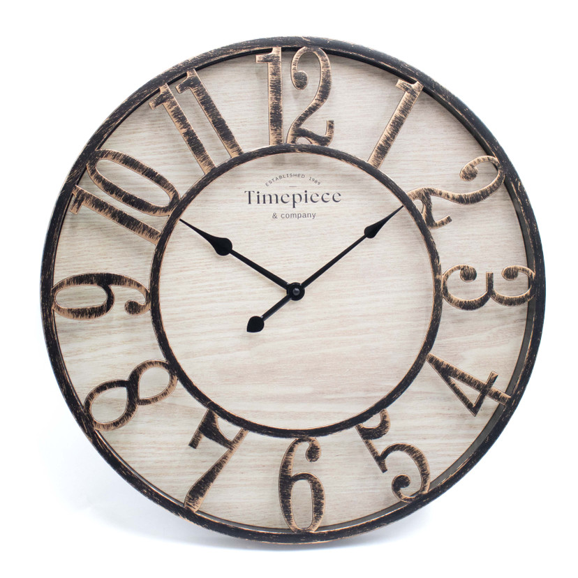 Horloge murale vintage métal-bois avec grands chiffres Ø50cm