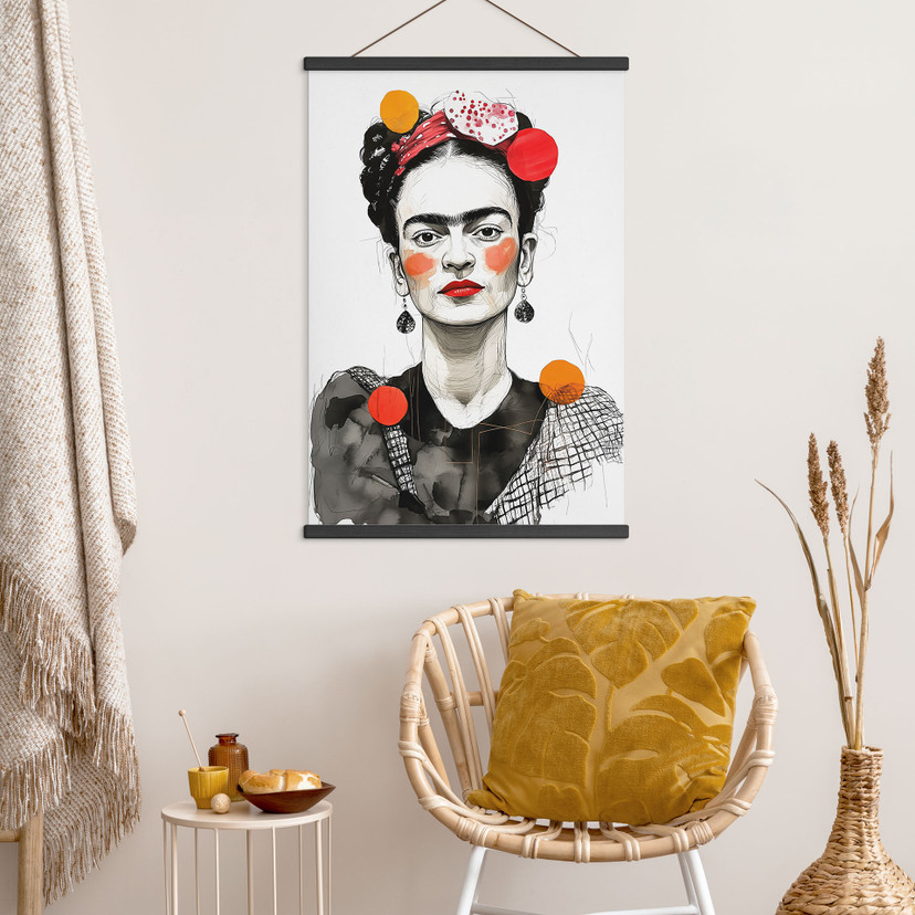 Affiche textile Frida Kahlo Portrait Pop-Art - Jaszke