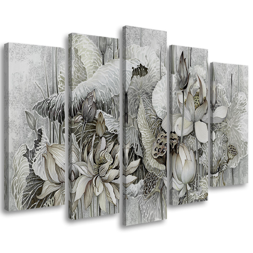 5 stykke lærredstryk, Saint Lotus-blomster