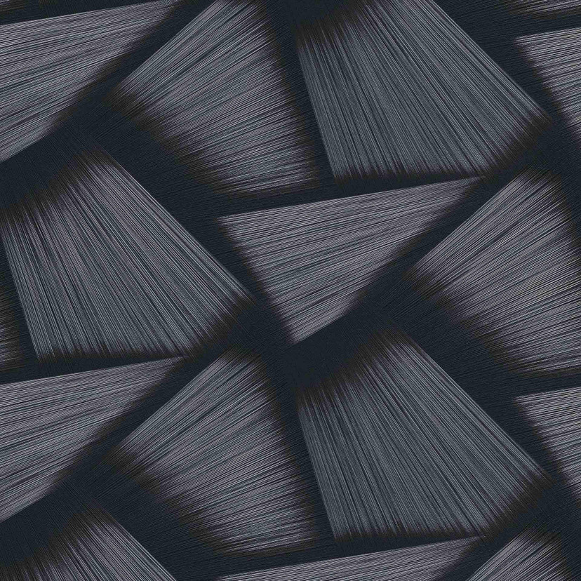 Tapeta z włókniny o geometrycznych kształtach i metalicznym efekcie w kolorze czarnym