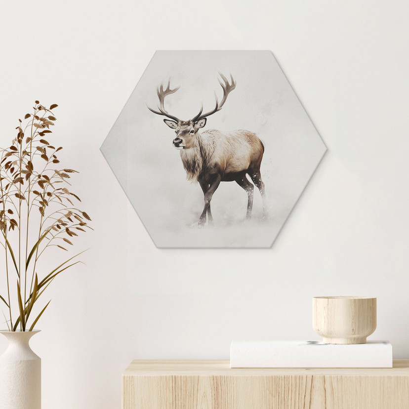 Wanddecoratie hert in witte winter - Magnusson - Alu-Dibond