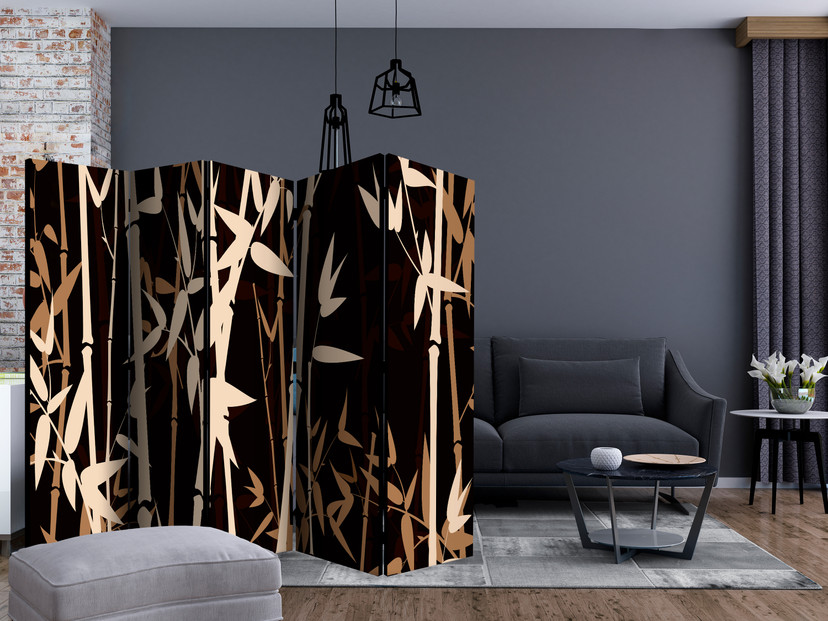 Skærm til rumopdeling - Bambus hvisker i natten, 5-delt - 225x172 cm