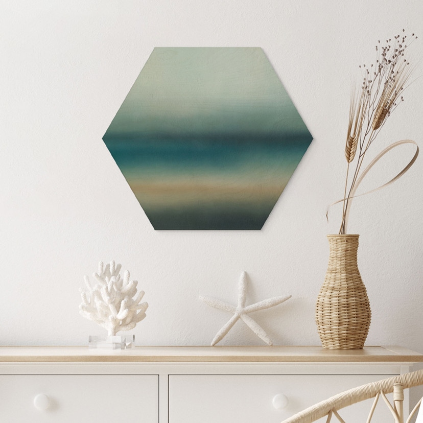 Hexagon Houten Schilderij Rotko Blush - Turquoise Horizon - Sir Edward x Grigory Gladarev