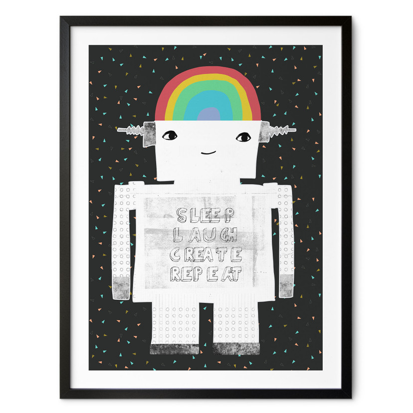 Plakat dla dzieci - Tęczowy robot Śpij Śmiej się Twórz - Treechild