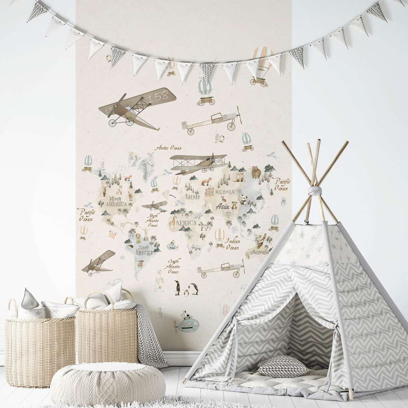 Børnetapet, non-woven tapet med illustration Kids Walls beige