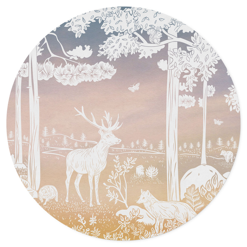 Wallsticker Fridfull skog med hjortar och rävar - Ombre - Kikki Belle - Rund