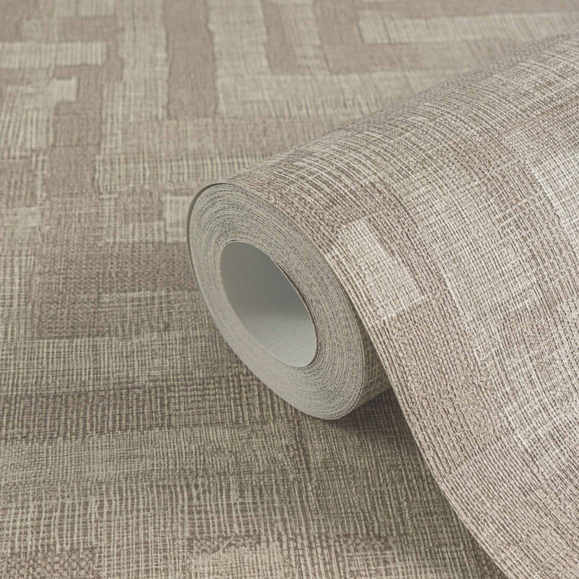 Teksturowana tapeta o fakturze lnu brązowo-beżowa - Geometryczne Próbki