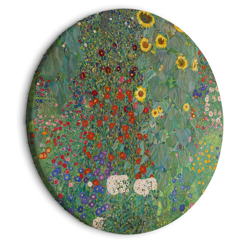 Rundes Leinwandbild Klimt - Bauerngarten mit Sonnenblumen