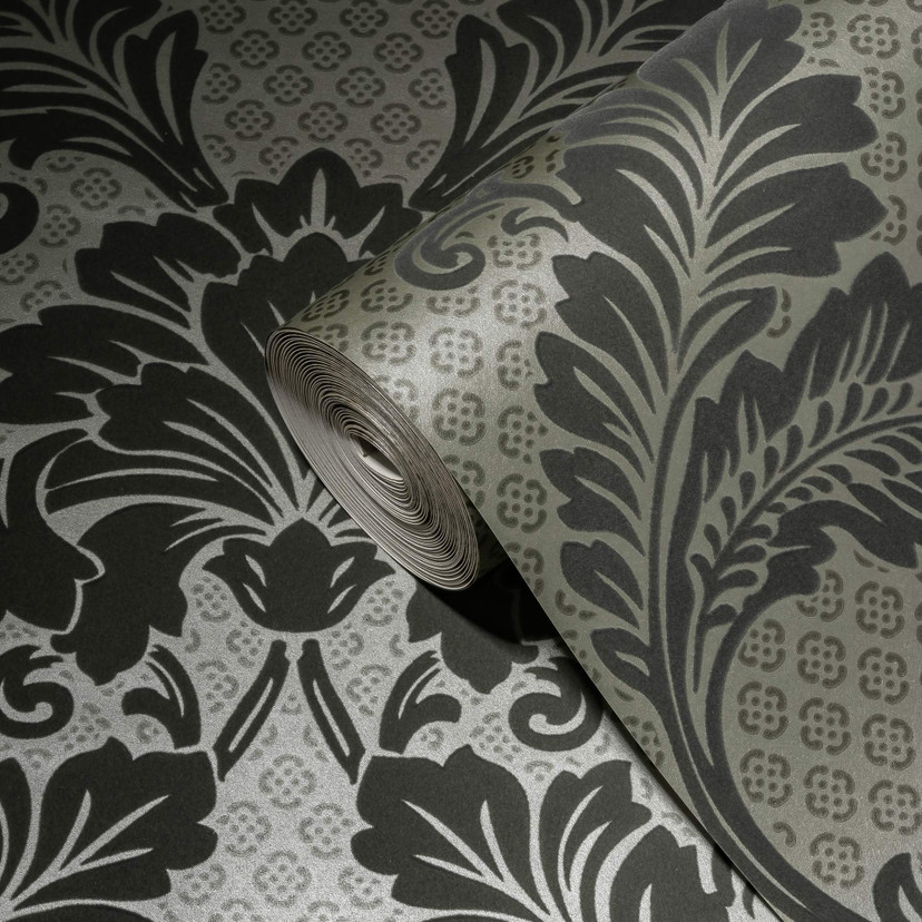 tapet med ornamenter i grå og bronze non-woven tapet A.S. Creation i barokstil