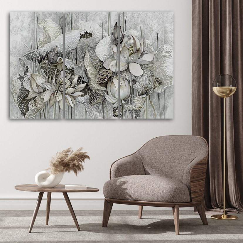 3 stykke lærredstryk, Saint Lotus-blomster