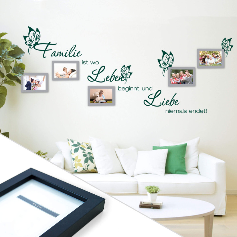 Sticker mural - La famille, c'est où la vie commence... incl. 5 cadres photos