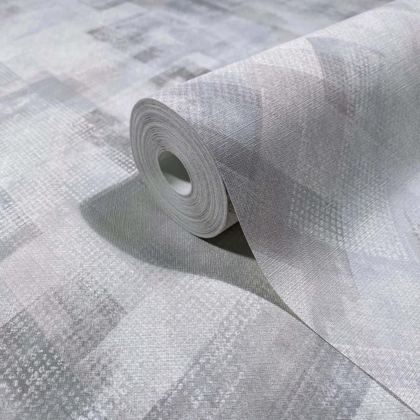 Tapeta z włókniny w graficzne geometryczne pasy, matowa, niebiesko-szara