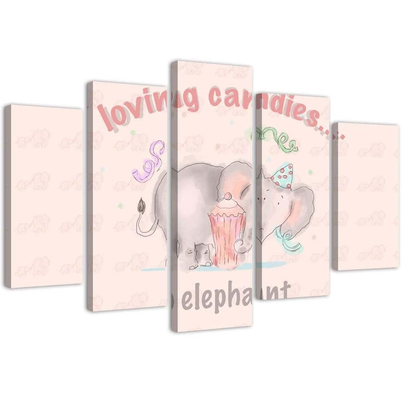 Tableau sur toile en 5 parties Éléphant rose