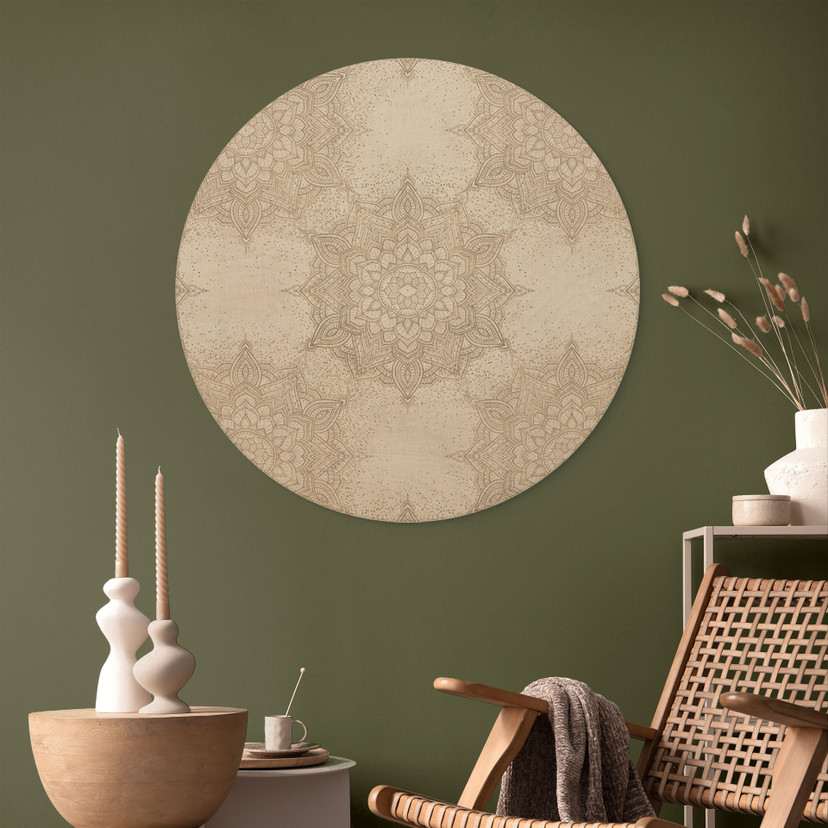 Elegancki obraz drewniany w kolorze piaskowego złota - Bloomery Decor - Okrągły